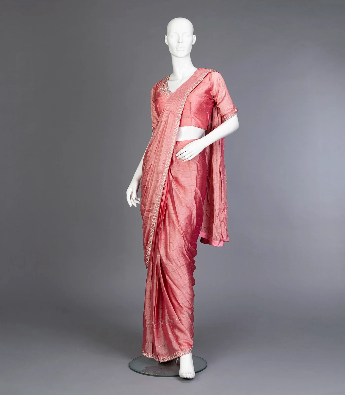 Peach Ready to Wear Chiffon Saree With Embroidery