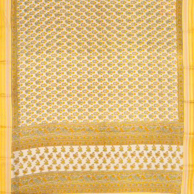 Cream Handloom Chanderi Cotton Saree With Printed Yellow Floral Motif