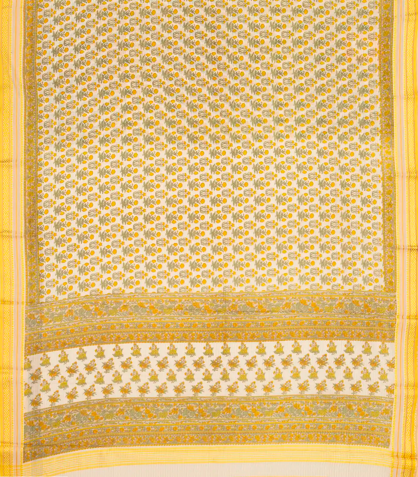 Cream Handloom Chanderi Cotton Saree With Printed Yellow Floral Motif