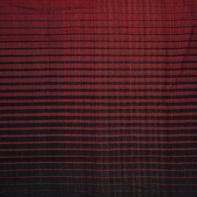 Maroon Handloom Bengal Cotton Saree With Red and Black Gradient stripes