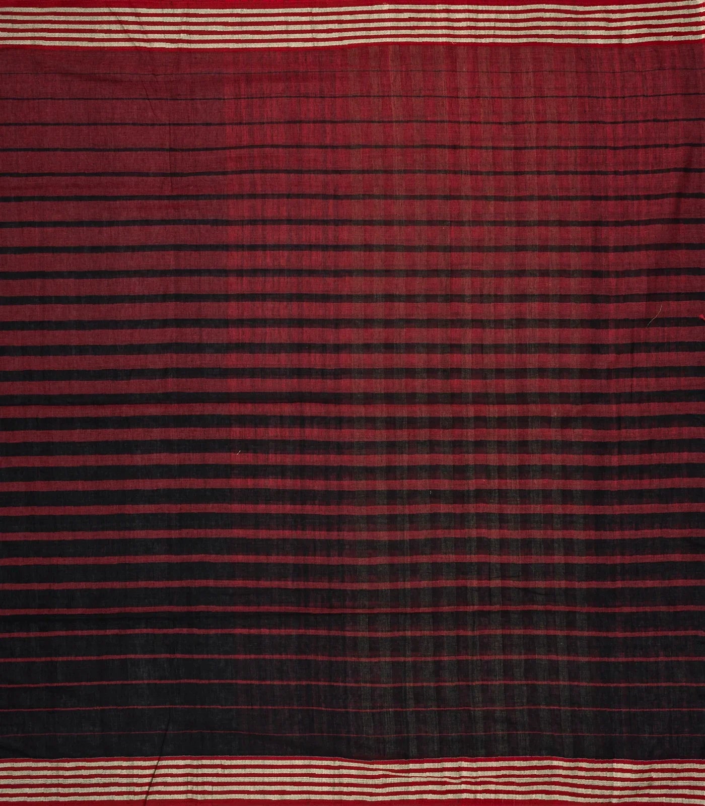 Maroon Handloom Bengal Cotton Saree With Red and Black Gradient stripes