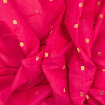 Hot Pink Handloom Venkatagiri Cotton Saree With Coin buttis and Jamdani Parrot Pallu Motifs