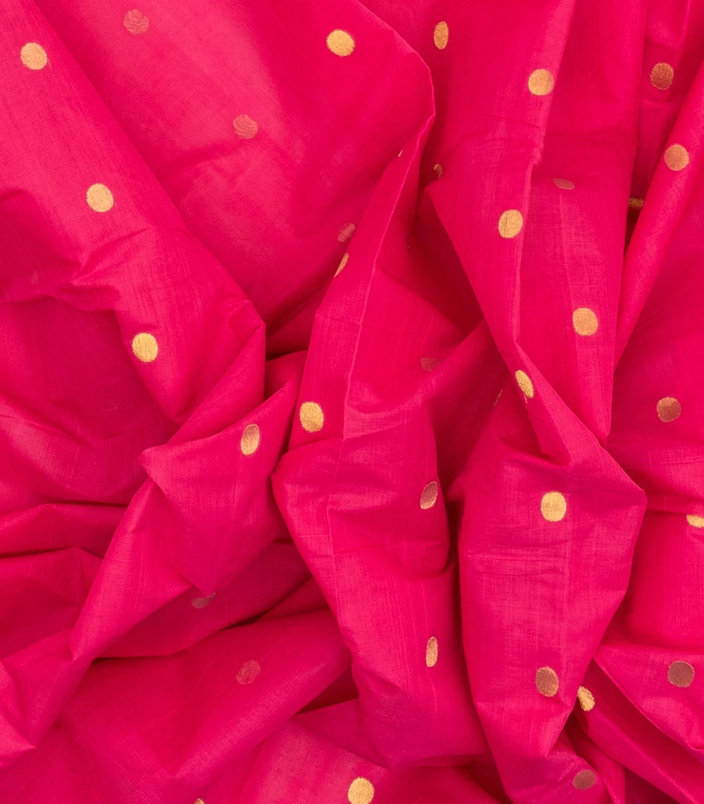 Hot Pink Handloom Venkatagiri Cotton Saree With Coin buttis and Jamdani Parrot Pallu Motifs