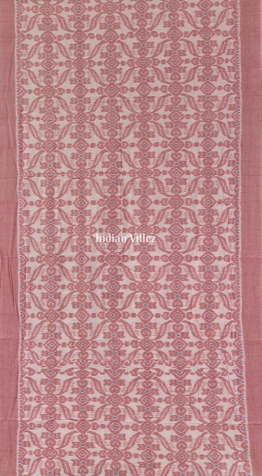 Blush Pink White Sambalpuri Cotton Saree