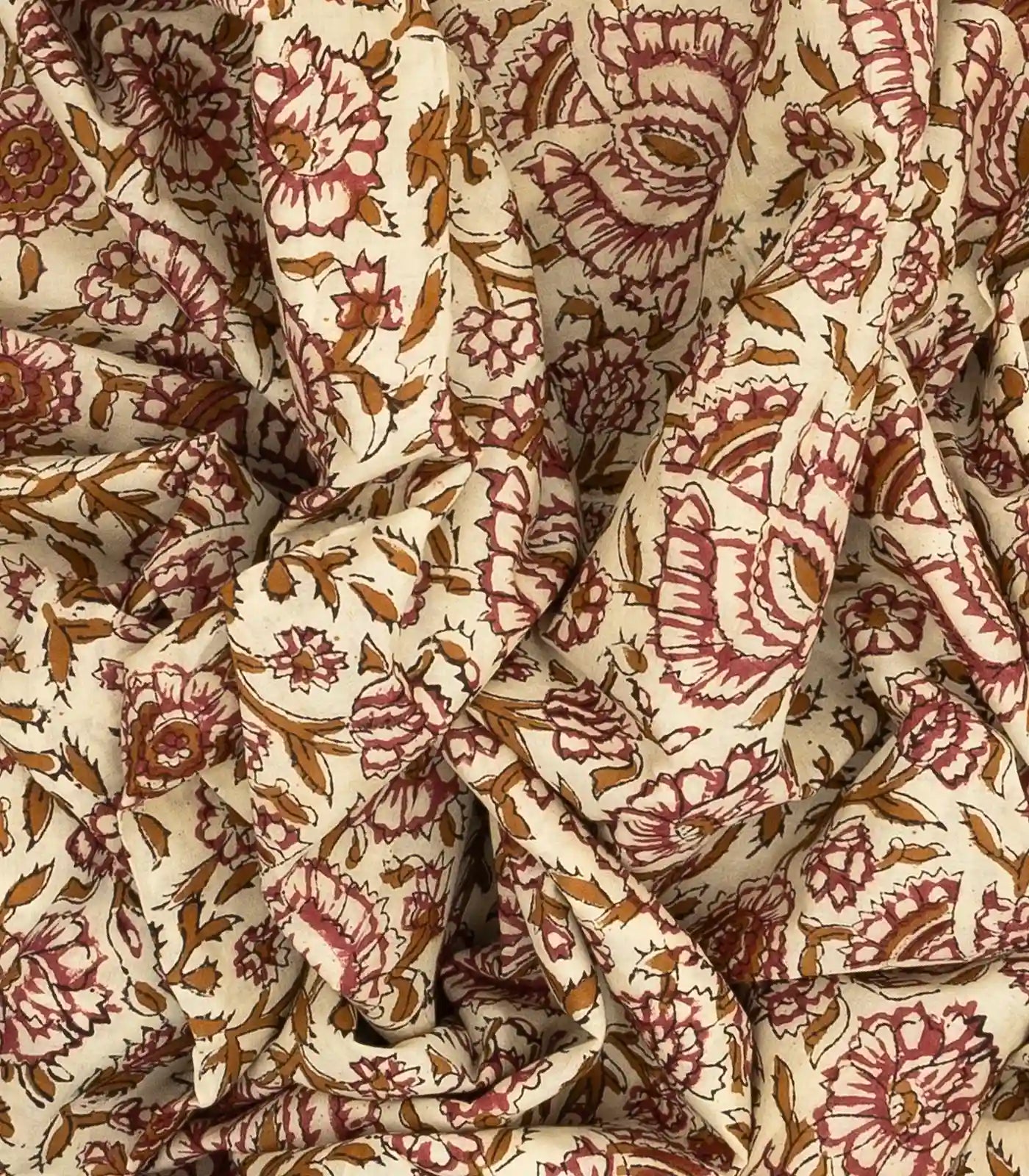 Beige Jaipur Cotton Saree Printed With Pink Floral Motifs