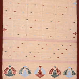 Light Peach Bengal Cotton Saree With Floral Motifs