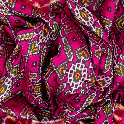 Pink Handloom Ikat Silk Saree With Tie & Dye Floral Motifs