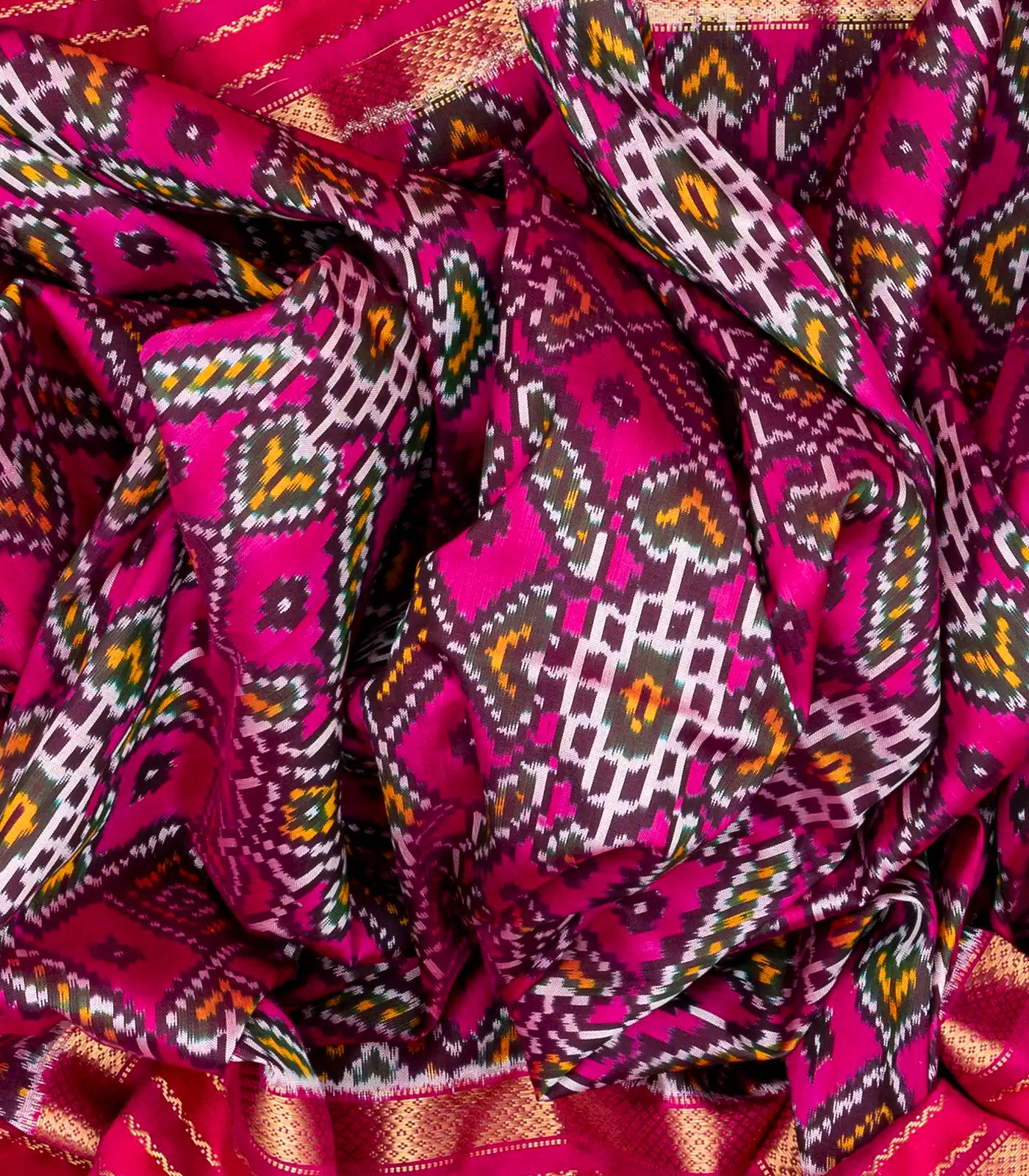 Pink Handloom Ikat Silk Saree With Tie & Dye Floral Motifs