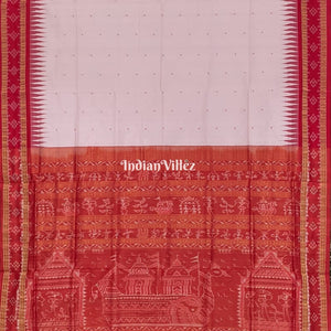 Pinkish White Border Pasapali Sambalpuri Silk Saree with Tissue Anchal