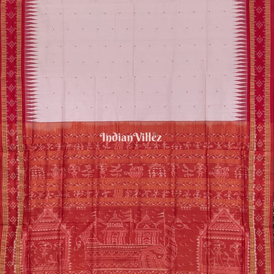 Pinkish White Border Pasapali Sambalpuri Silk Saree with Tissue Anchal
