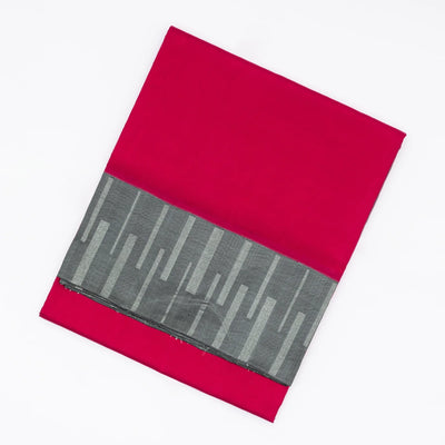 Hot Pink Handloom Plain Soft Silk Saree With  Grey Border