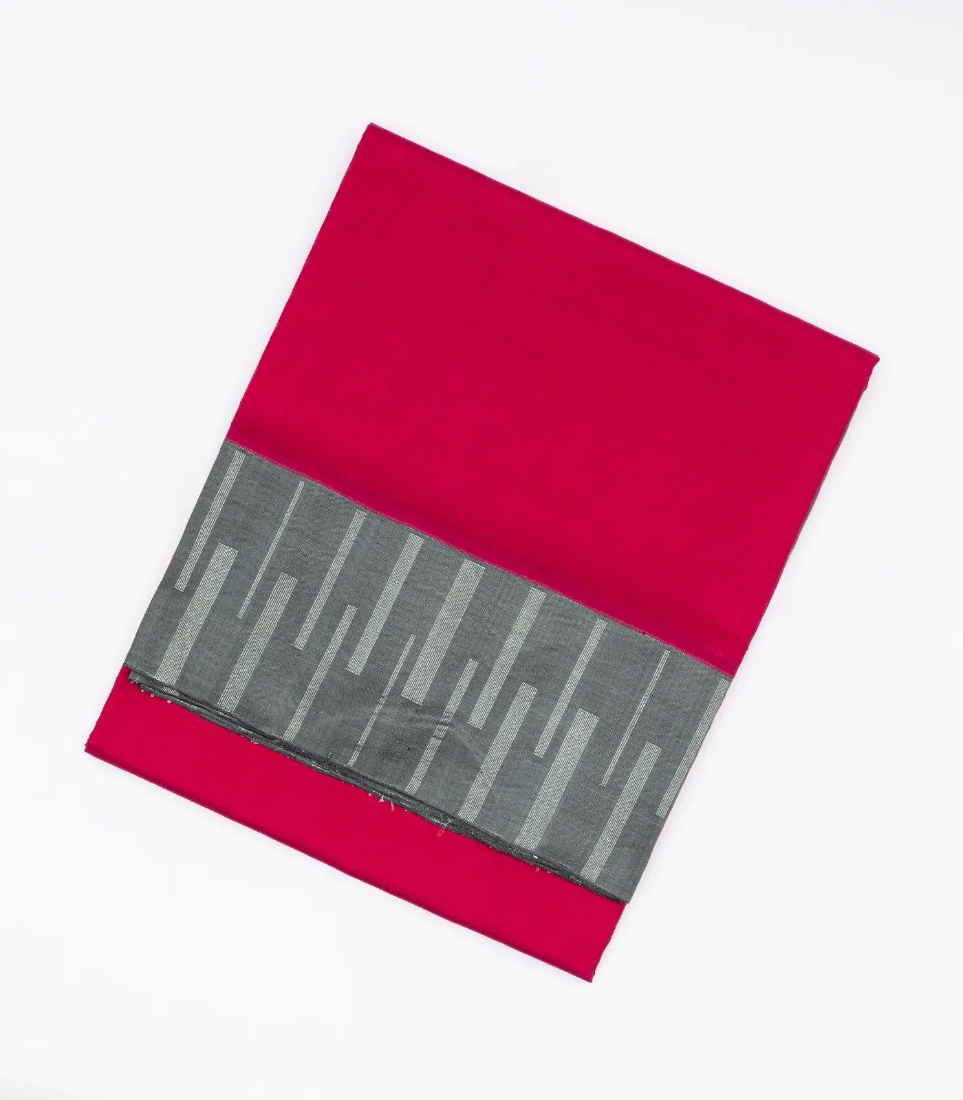 Hot Pink Handloom Plain Soft Silk Saree With  Grey Border