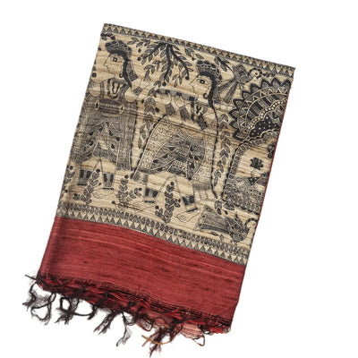 Crimson Handloom Dupion Silk Saree With Printed Princess Motifs