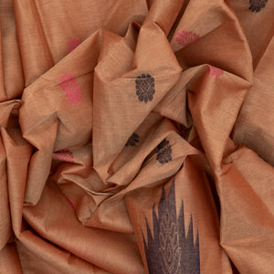Peach Handloom Rasipuram Cotton Saree With Floral Buttas