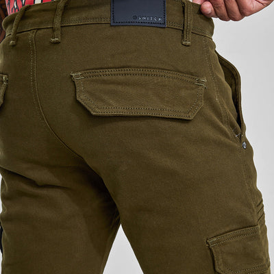 Olive Slim Fit Cargo Jeans
