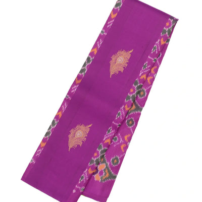 Purple Handloom Kanchipuram Silk Saree With Ikat Floral Buttas