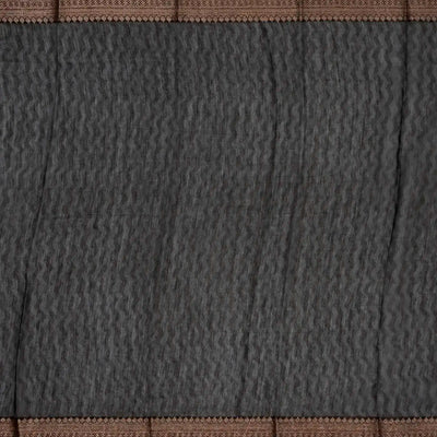 Black Woven Chanderi Printed Cotton Saree With zari Border