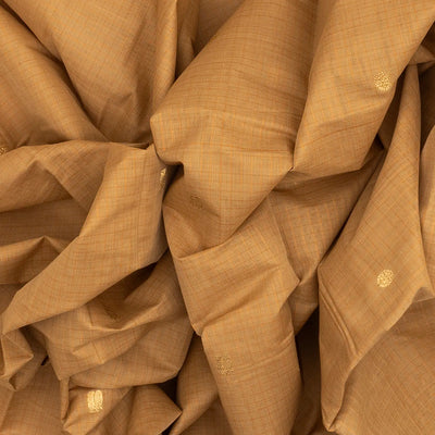 Taupe Handloom Kanchi Cotton Saree With Annam Zari Buttas.
