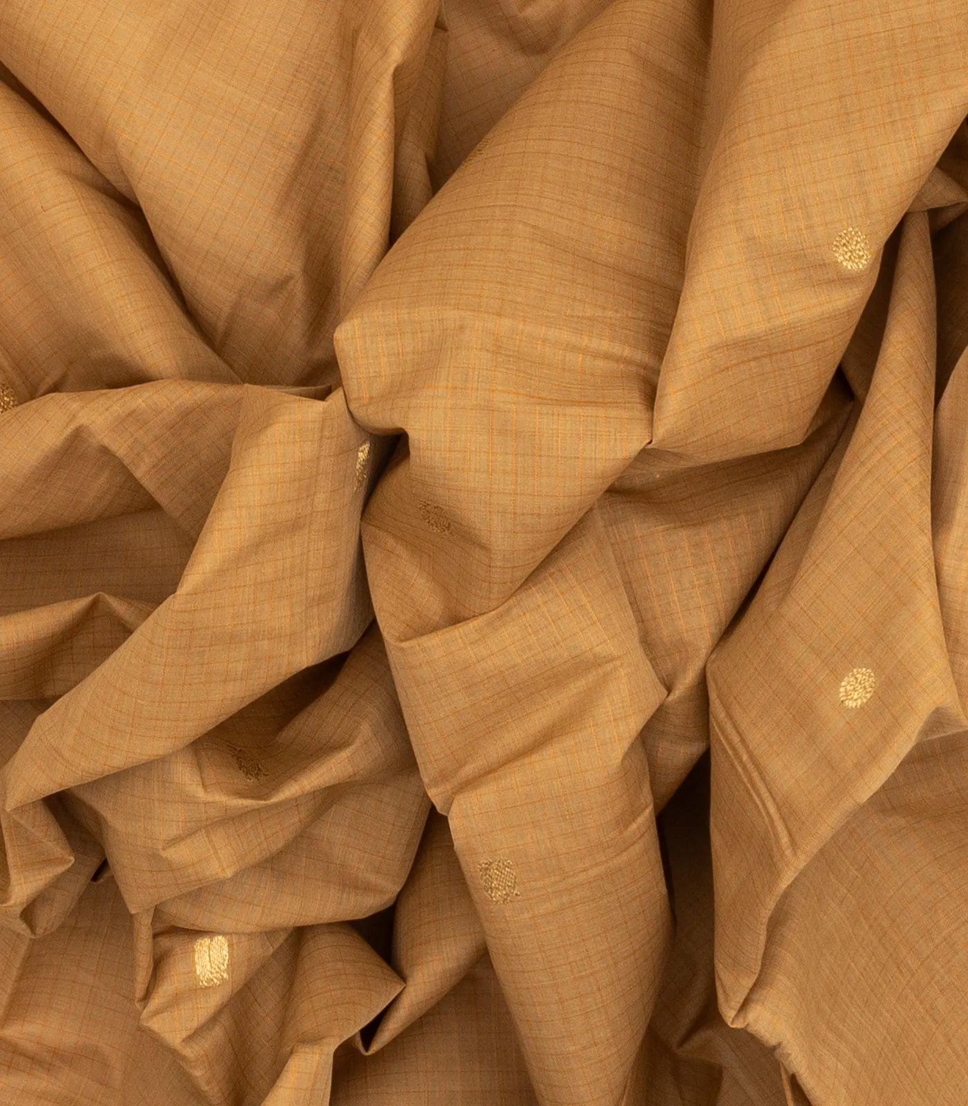 Taupe Handloom Kanchi Cotton Saree With Annam Zari Buttas.