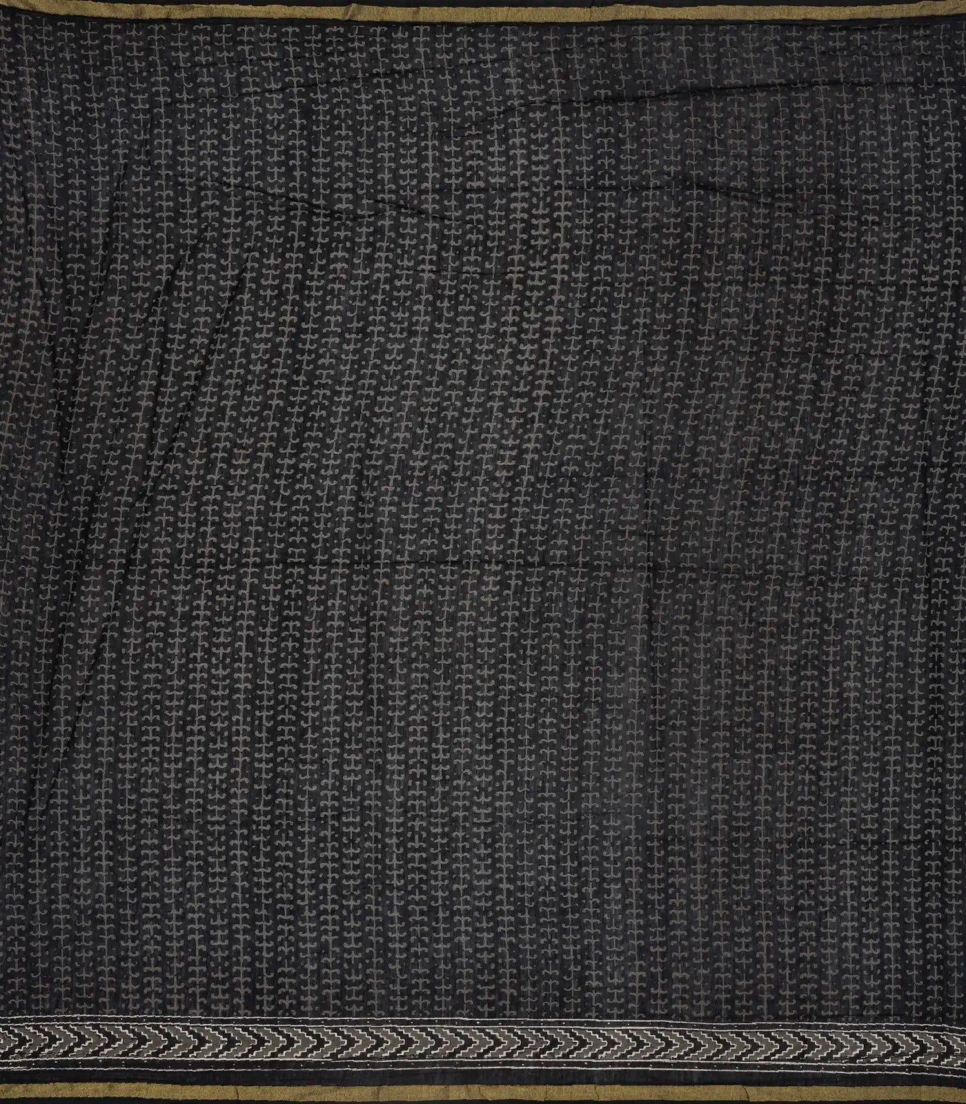 Black Woven Jaipur Cotton Saree And Printed Triangle Motifs