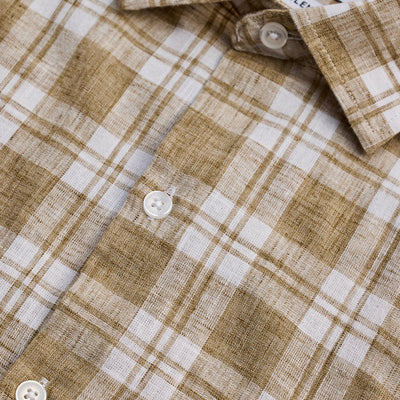 Beige Checks Linen Blend Shirt