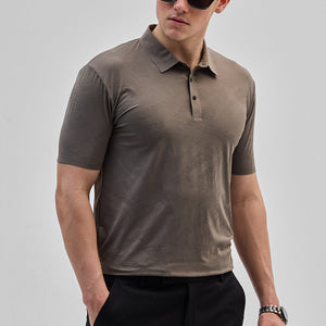 Grey Textured Stitchless Polo T-Shirt