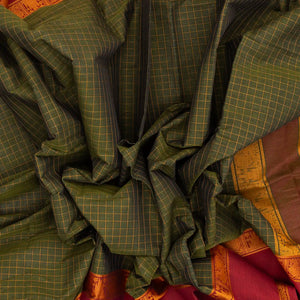 Green Handloom Kanchi Cotton Saree With Crimson Border