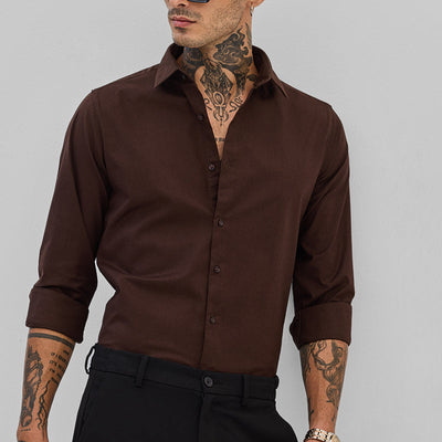 Dark Brown Stretchable Slim Fit Shirt