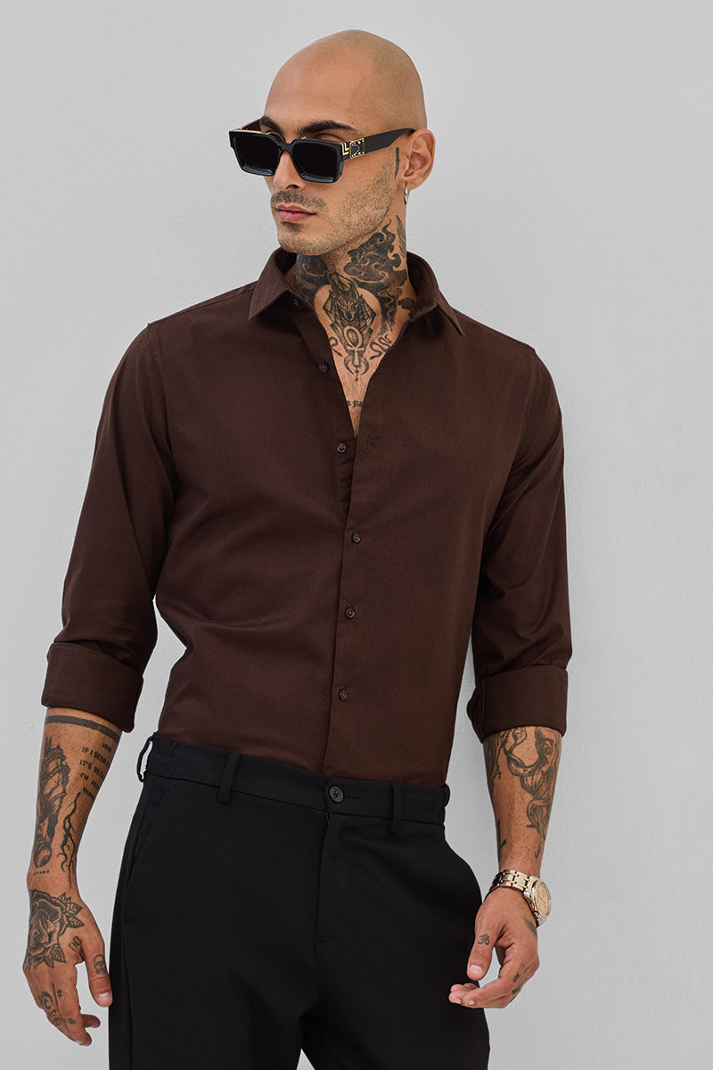 Dark Brown Stretchable Slim Fit Shirt