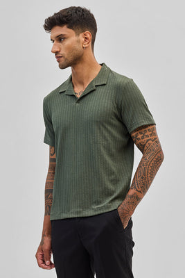 Olive Textured Cuban T-Shirt