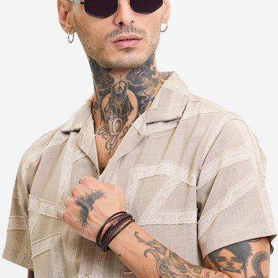 Beige Geometric Box Fit Shirt