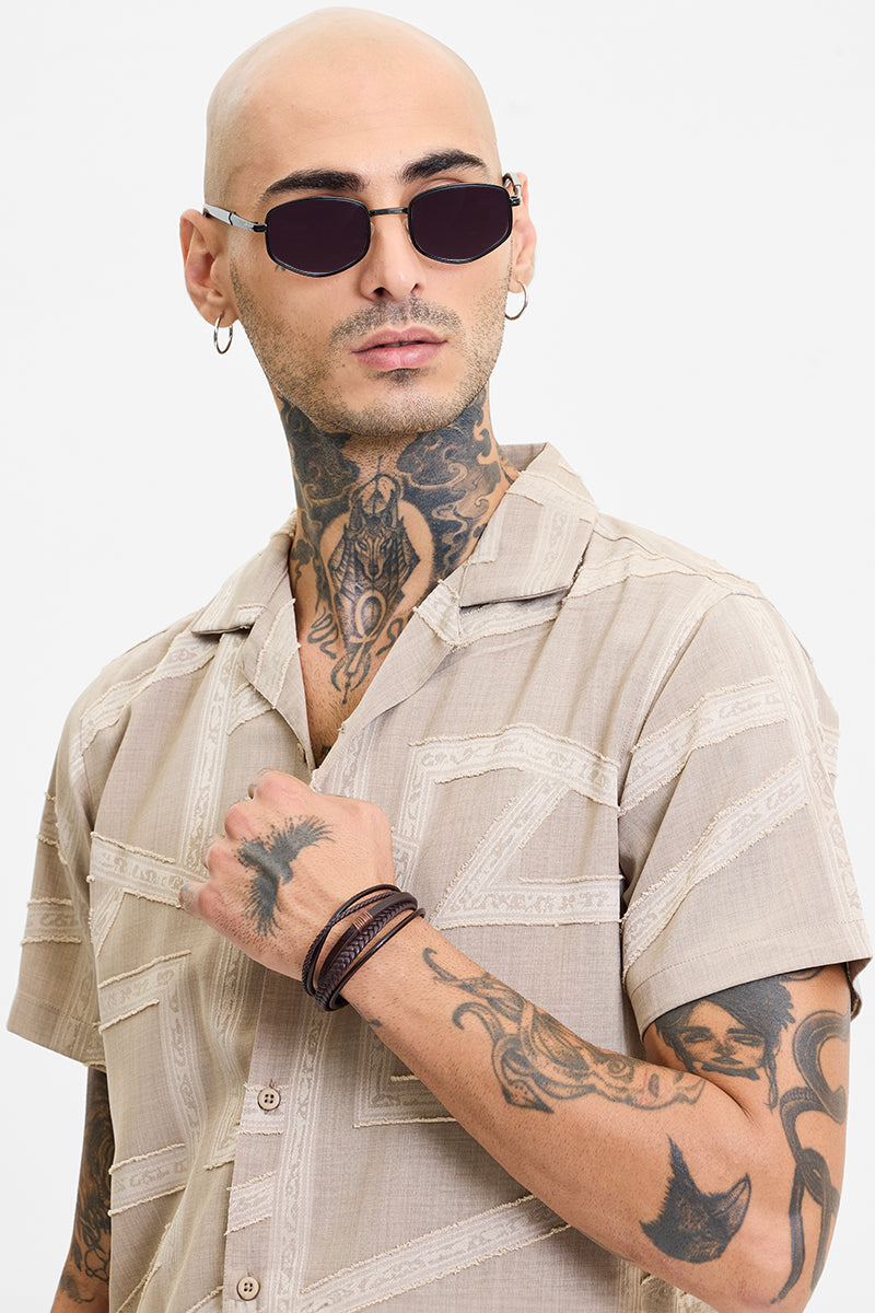 Beige Geometric Box Fit Shirt