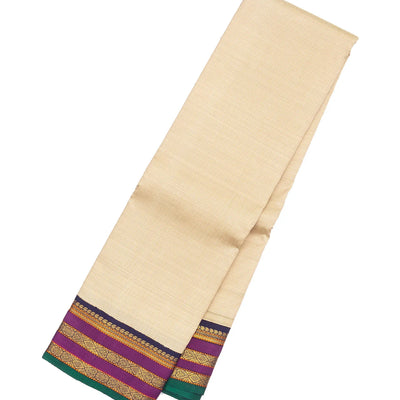 Cream Handloom Kanchipuram Korvai Silk Saree With Stripes