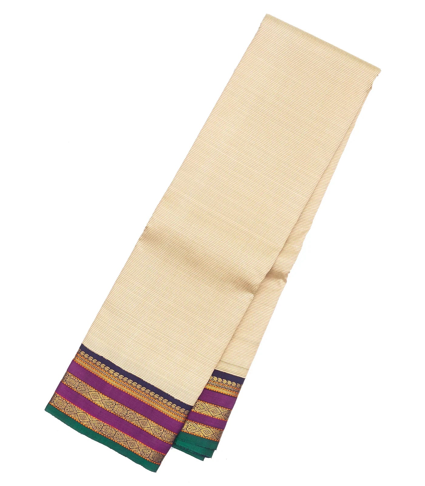Cream Handloom Kanchipuram Korvai Silk Saree With Stripes
