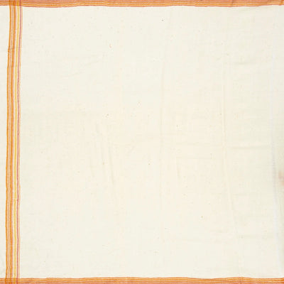 Off White Handloom Bhujodi Cotton Saree With Mustard Stripes