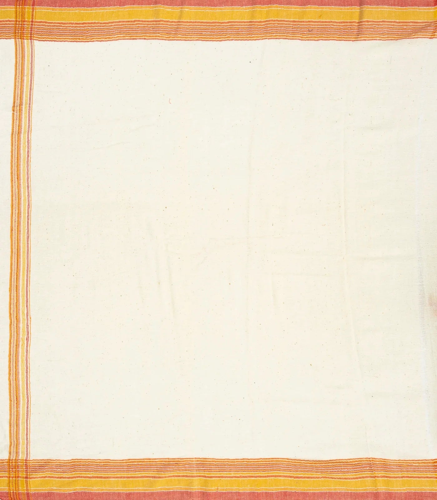 Off White Handloom Bhujodi Cotton Saree With Mustard Stripes