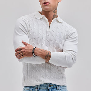 White Zipper Knitted Polo T-Shirt