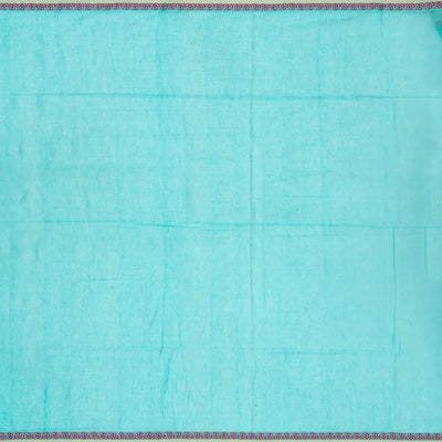 Turquoise Handloom Bengal Cotton Saree With Mango Buttas