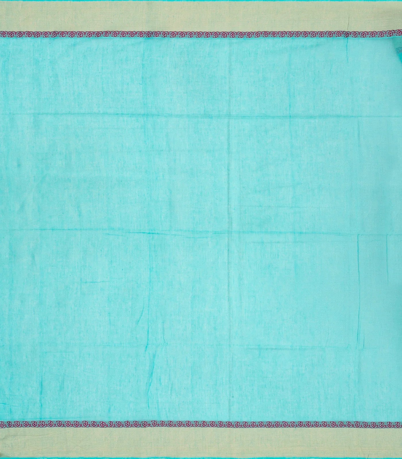 Turquoise Handloom Bengal Cotton Saree With Mango Buttas