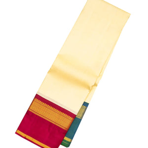 White Handloom Kanchipuram Korvai Silk Saree With Ganga Jamuna Border