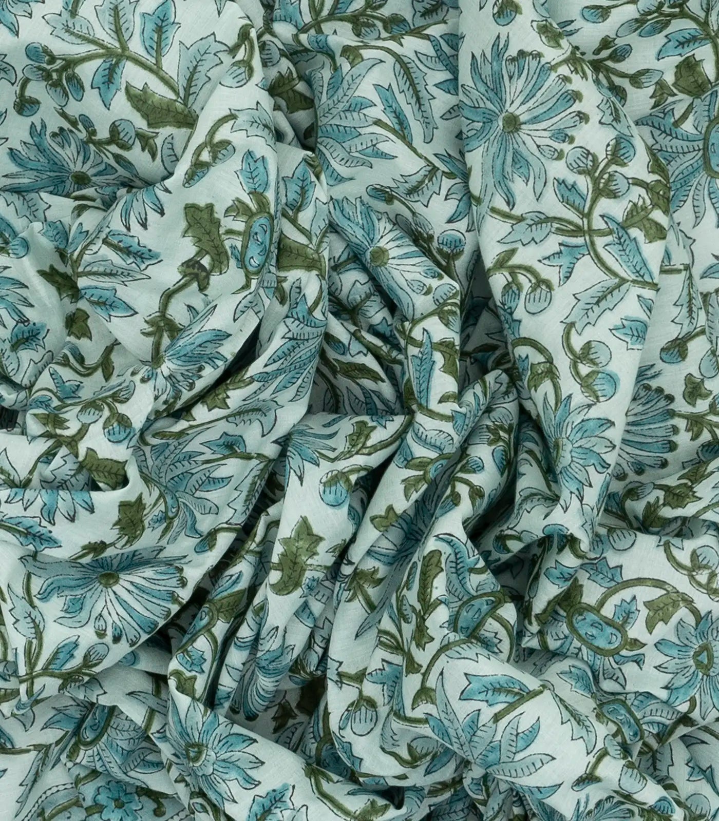 Turquoise Jaipur Cotton Saree With With Sanganeer style printed floral motifs