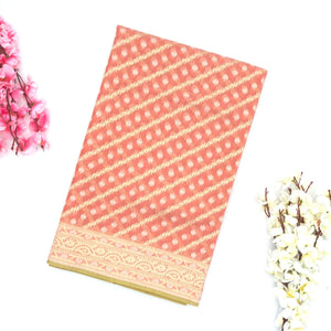 Peach Handwoven Banarasi Silk Cotton Saree With Floral Motifs