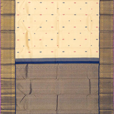 Cream Handloom Kanchipuram Korvai Silk Saree With Silk Buttas