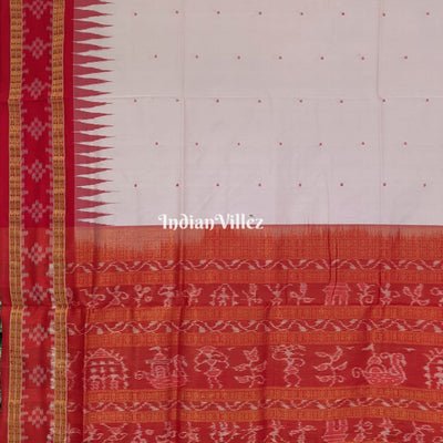 Pinkish White Border Pasapali Sambalpuri Silk Saree with Tissue Anchal
