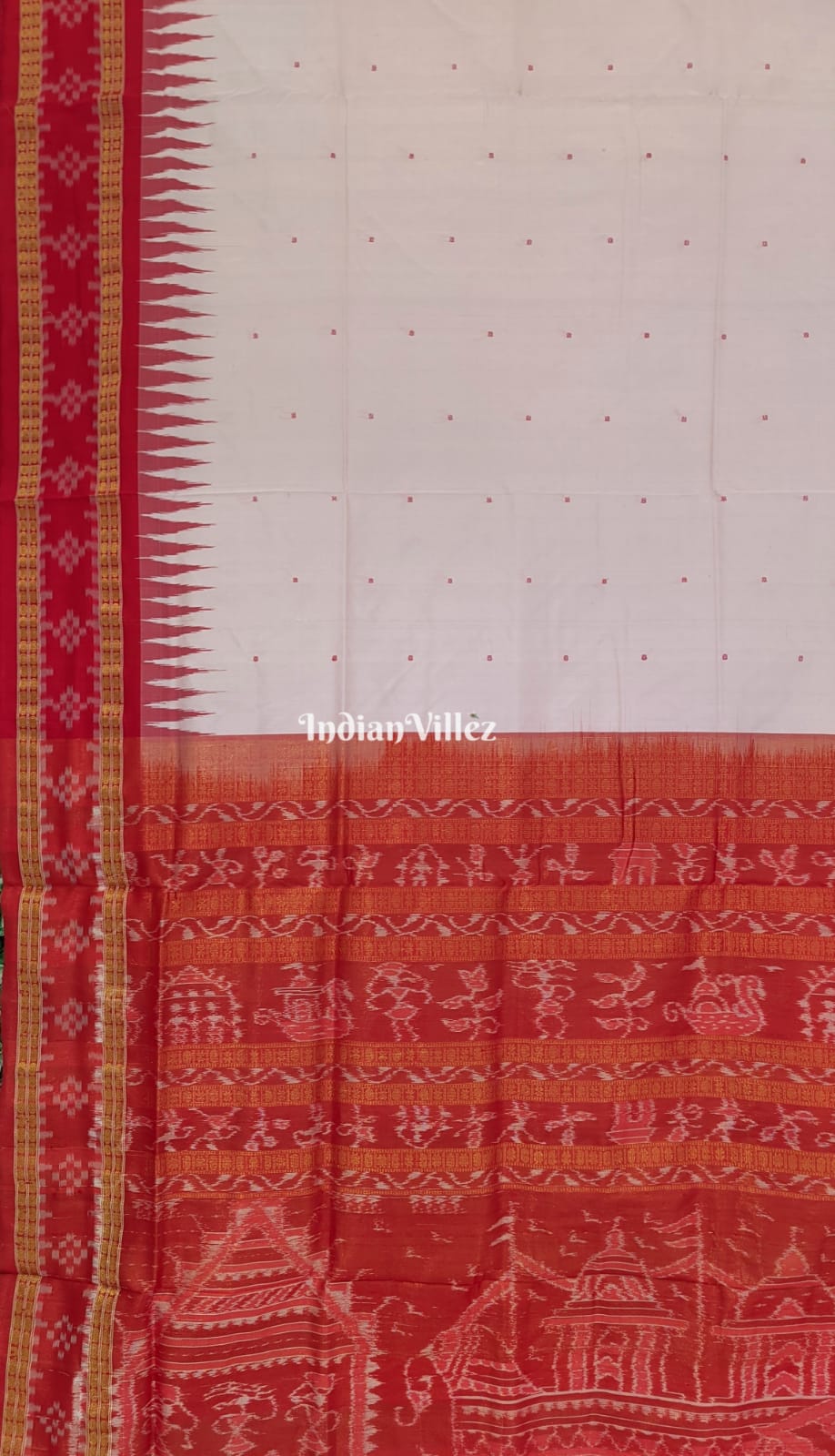 Pinkish White Border Pasapali Sambalpuri Silk Saree with Tissue Anchal