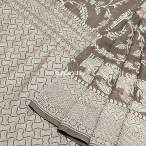 Grey Silver Banarasi Khaddi Georgette Saree