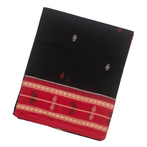 Black Handloom Orissa Cotton Saree With Contrast Pink Border
