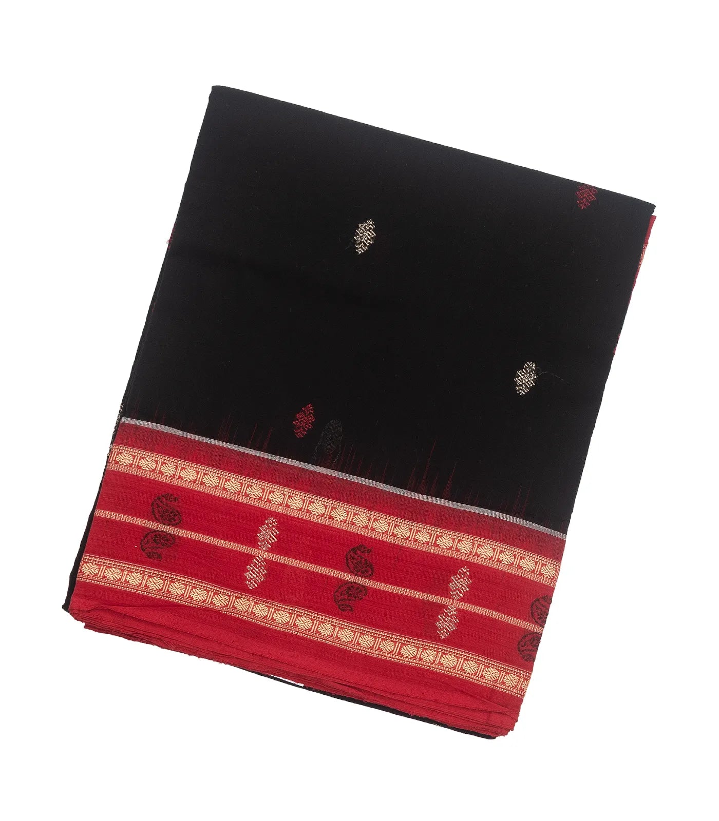 Black Handloom Orissa Cotton Saree With Contrast Pink Border