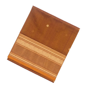 Honey Amber Handloom Silk Cotton With Kalamam Buttas and Checked border