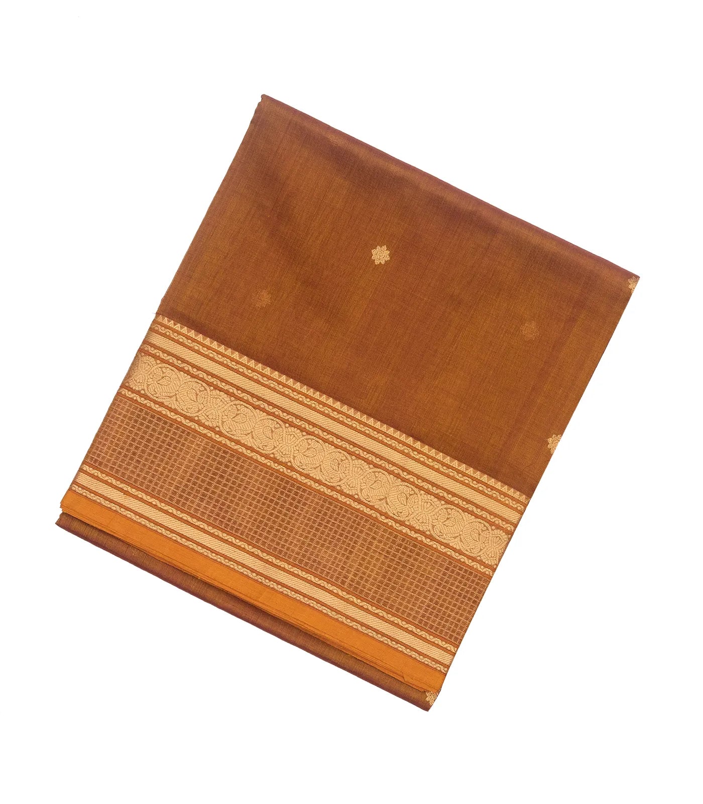 Honey Amber Handloom Silk Cotton With Kalamam Buttas and Checked border